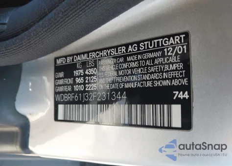 2002 Mercedes-Benz C 240 z USA, uszkodzony, nr VIN WDBRF61J32F231344